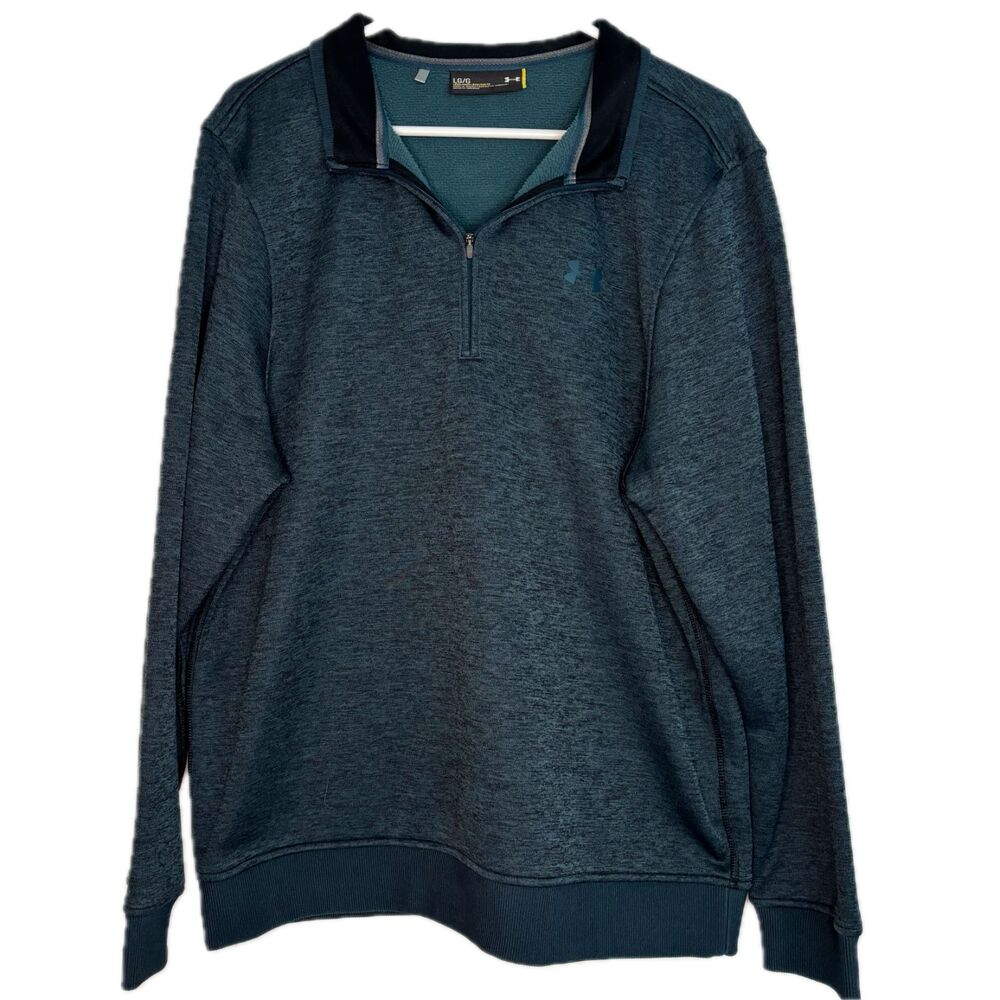 Under Armour Men's Large Long Sleeve Blue 1/4 Quarter Zip Fleece Lined Loose